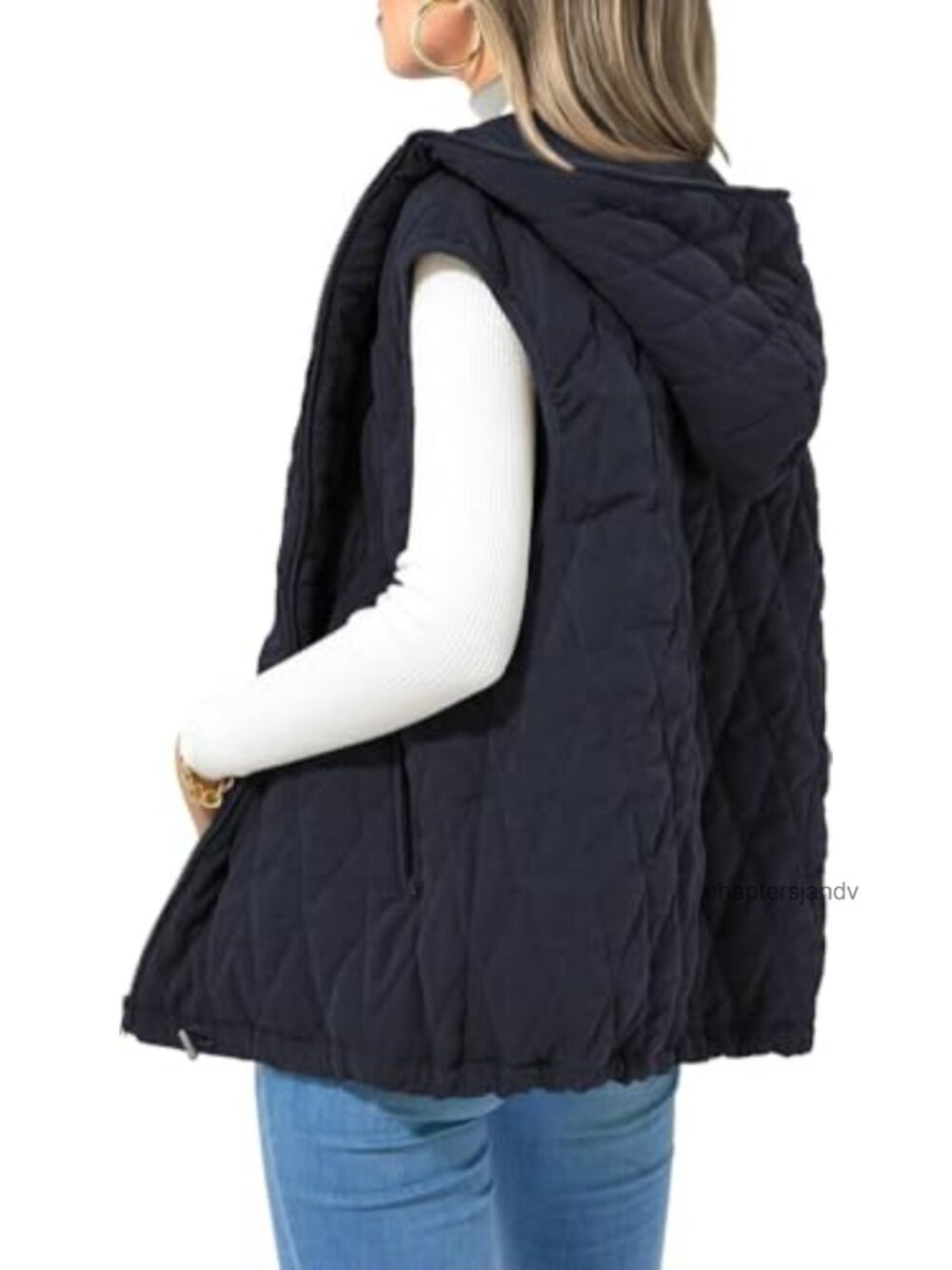 Oversized Quilted Puffer Vest Hooded Zip Up Sleeveless Fall Winter Outerwear